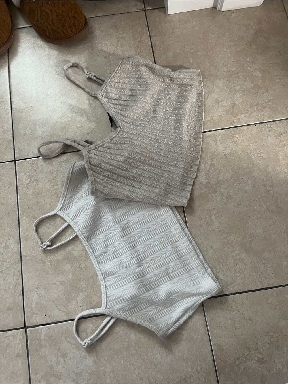 SHEIN Beige and White Ribbed Tank Tops - 2 Pack